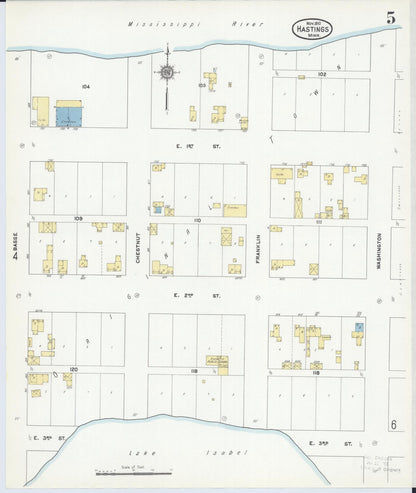 Sanborn Fire Insurance Map from Hastings, Dakota County, Minnesota (1910), Sheet #0005 - Historic Sanborn Fire Insurance Map Print, vintage old map wall art, antique decor, genealogy gift, Minnesota Minnesota map