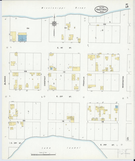 Sanborn Fire Insurance Map from Hastings, Dakota County, Minnesota (1910), Sheet #0005 - Historic Sanborn Fire Insurance Map Print, vintage old map wall art, antique decor, genealogy gift, Minnesota Minnesota map