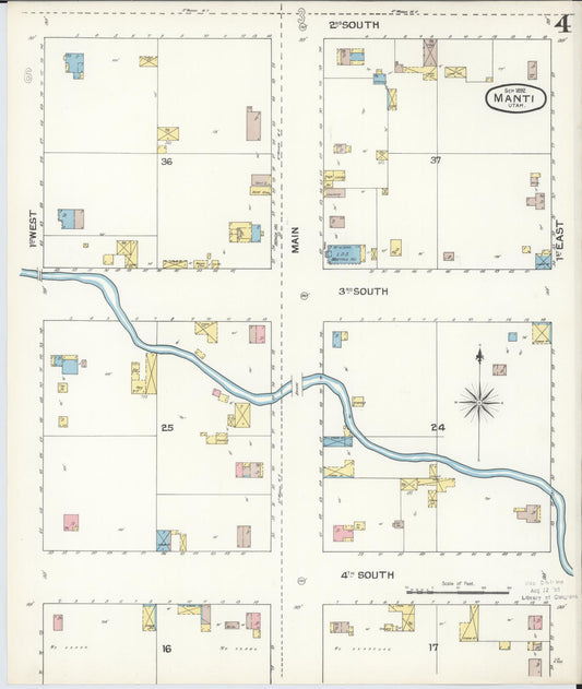 Sanborn Fire Insurance Map from Manti, Sanpete County, Utah (1892), Sheet #0004 - Historic Sanborn Fire Insurance Map Print, vintage old map wall art, antique decor, genealogy gift, Utah Utah map