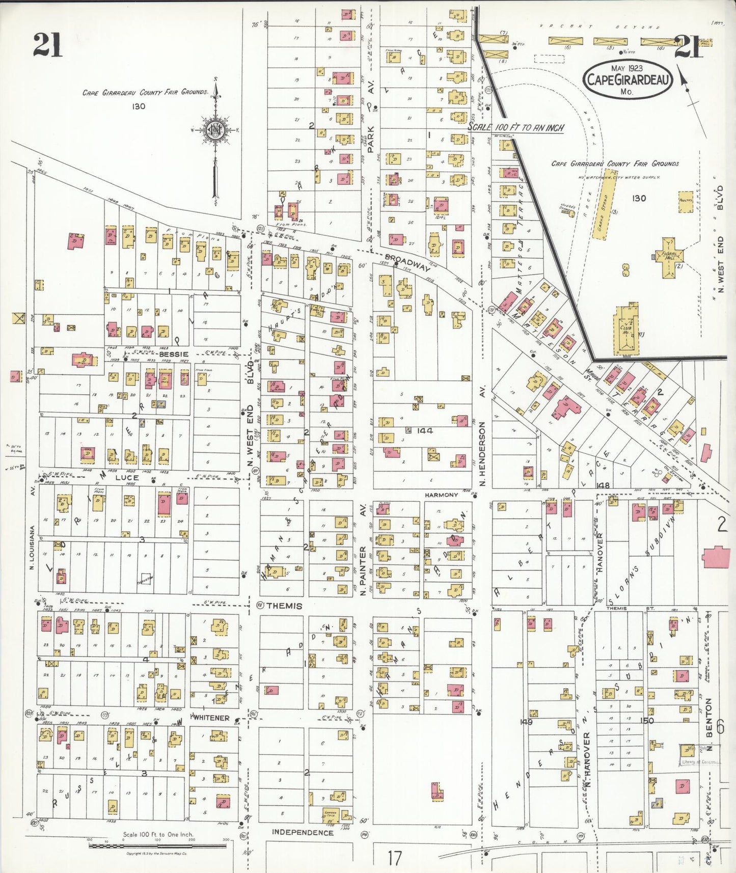 Sanborn Fire Insurance Map from Cape Girardeau, Cape Girardeau County, Missouri (1923), Sheet #0021 - Complete Map Set gallery image, historic Sanborn map, vintage wall art, Missouri Missouri