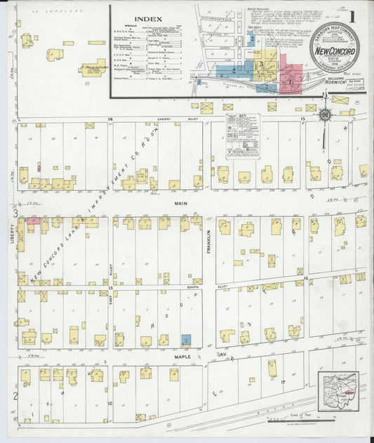 Sanborn Fire Insurance Map from New Concord, Muskingum County, Ohio (1918), Sheet #0001 - Historic Sanborn Fire Insurance Map Print, vintage old map wall art, antique decor, genealogy gift, Ohio Ohio map