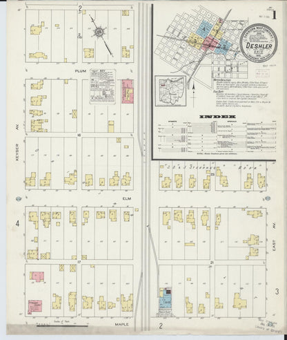 Sanborn Fire Insurance Map from Deshler, Henry County, Ohio (1915), Sheet #0001 - Historic Sanborn Fire Insurance Map Print, vintage old map wall art, antique decor, genealogy gift, Ohio Ohio map