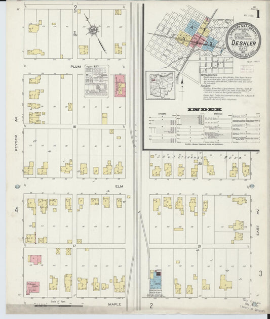 Sanborn Fire Insurance Map from Deshler, Henry County, Ohio (1915), Sheet #0001 - Historic Sanborn Fire Insurance Map Print, vintage old map wall art, antique decor, genealogy gift, Ohio Ohio map