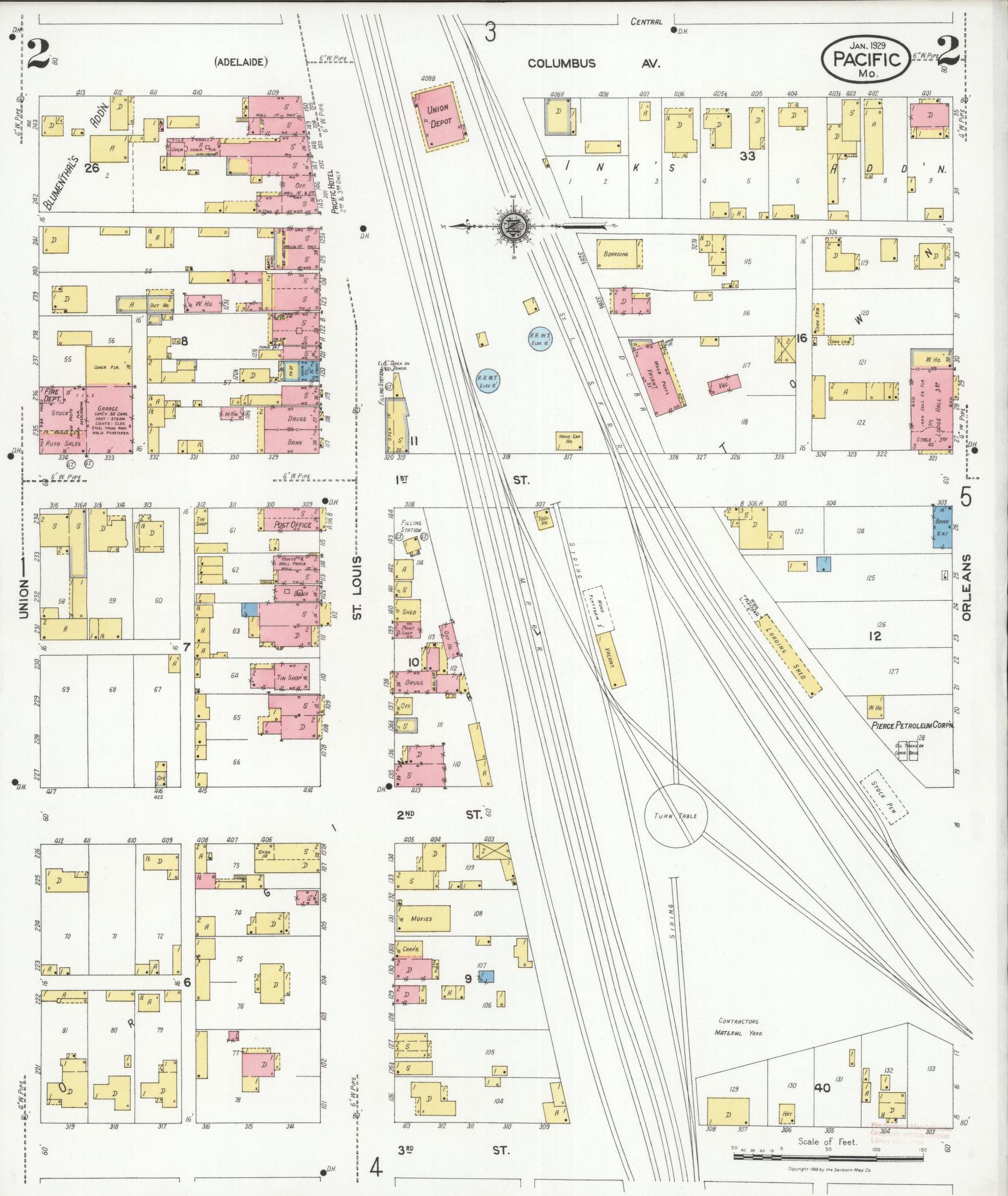 Sanborn Fire Insurance Map from Pacific, Franklin County, Missouri (1929), Sheet #0002 - Complete Map Set gallery image, historic Sanborn map, vintage wall art, Missouri Missouri