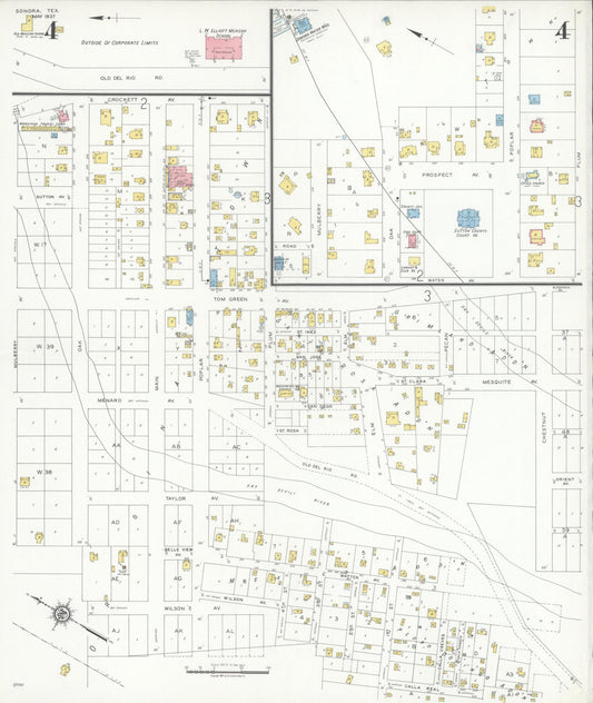 Sanborn Fire Insurance Map from Sonora, Sutton County, Texas (1937), Sheet #0004 - Historic Sanborn Fire Insurance Map Print, vintage old map wall art, antique decor, genealogy gift, Texas Texas map