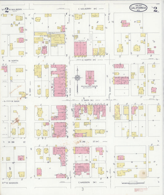 Sanborn Fire Insurance Map from California, Moniteau County, Missouri (1930), Sheet #0002 - Historic Sanborn Fire Insurance Map Print, vintage old map wall art, antique decor, genealogy gift, Missouri Missouri map
