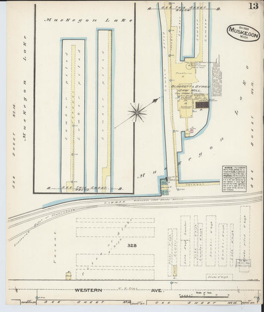 Sanborn Fire Insurance Map from Muskegon, Muskegon County, Michigan (1883), Sheet #0013 - Historic Sanborn Fire Insurance Map Print, vintage old map wall art, antique decor, genealogy gift, Michigan Michigan map