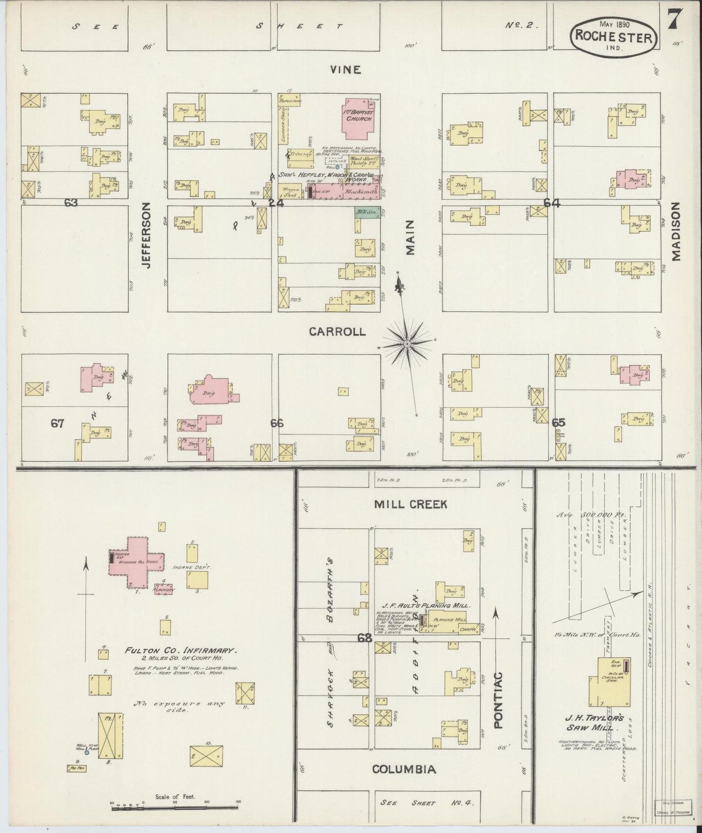 Sanborn Fire Insurance Map from Rochester, Fulton County, Indiana (1890), Sheet #0007 - Complete Map Set gallery image, historic Sanborn map, vintage wall art, Indiana Indiana