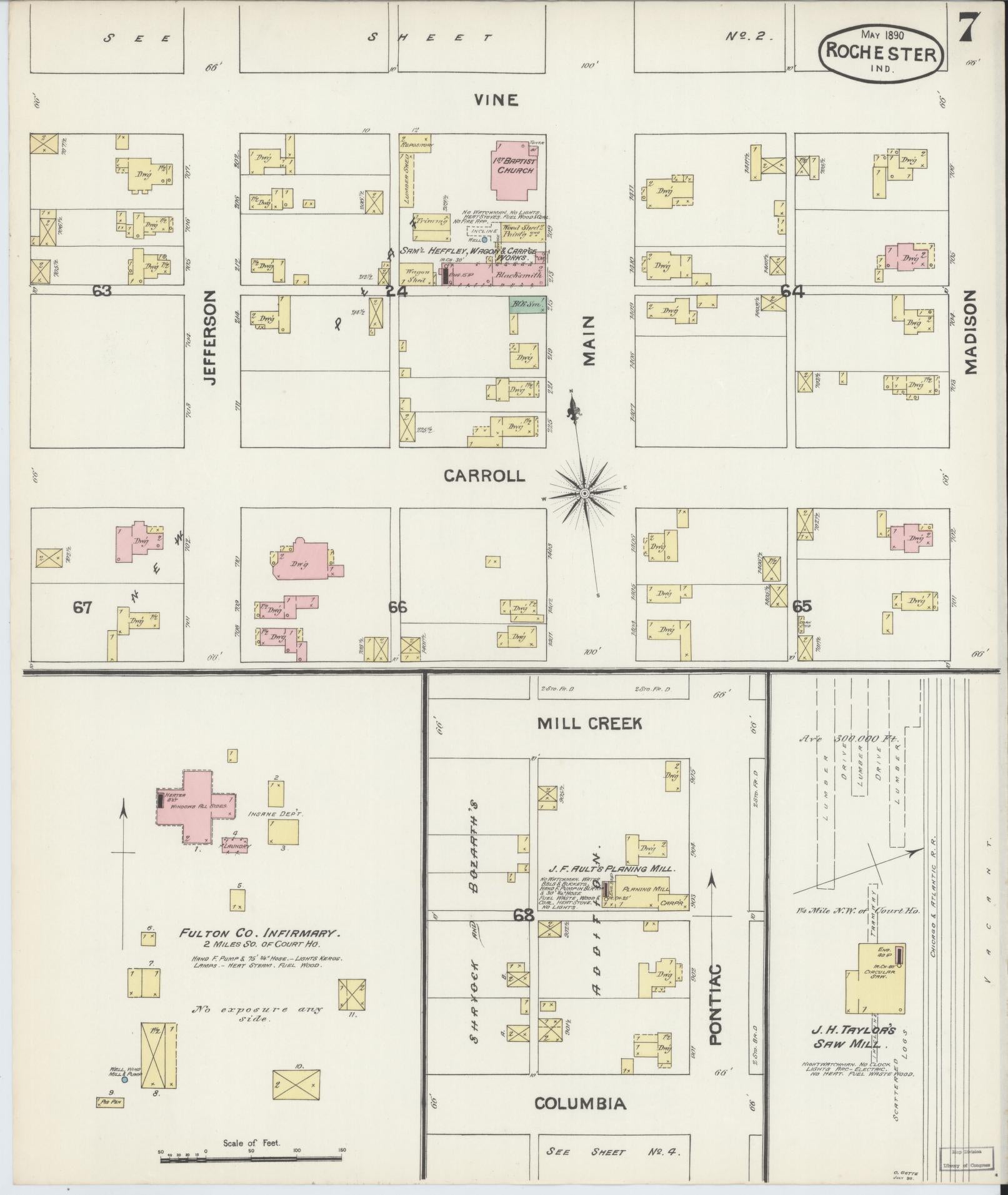 Sanborn Fire Insurance Map from Rochester, Fulton County, Indiana (1890), Sheet #0007 - Complete Map Set gallery image, historic Sanborn map, vintage wall art, Indiana Indiana