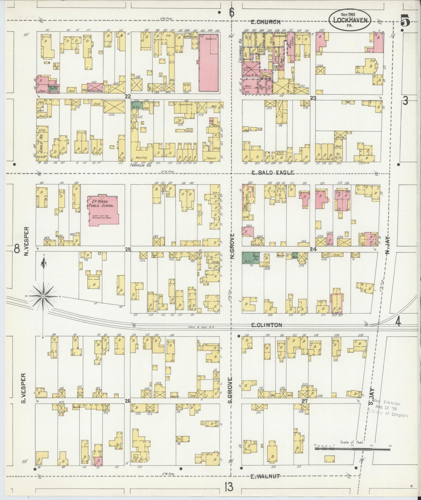 Sanborn Fire Insurance Map from Lock Haven, Clinton County, Pennsylvania (1901), Sheet #0005 - Complete Map Set gallery image, historic Sanborn map, vintage wall art, Pennsylvania Pennsylvania