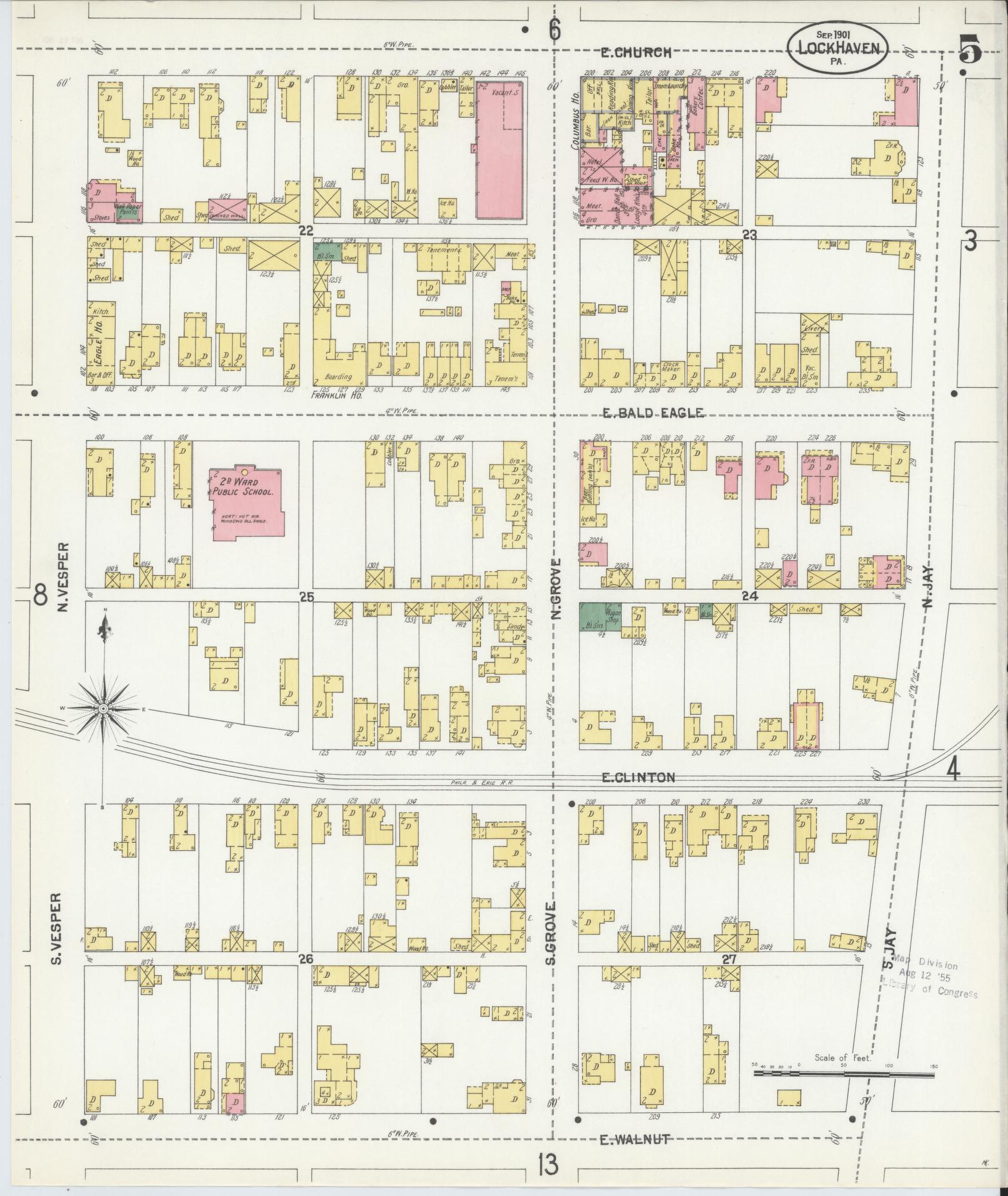 Sanborn Fire Insurance Map from Lock Haven, Clinton County, Pennsylvania (1901), Sheet #0005 - Complete Map Set gallery image, historic Sanborn map, vintage wall art, Pennsylvania Pennsylvania