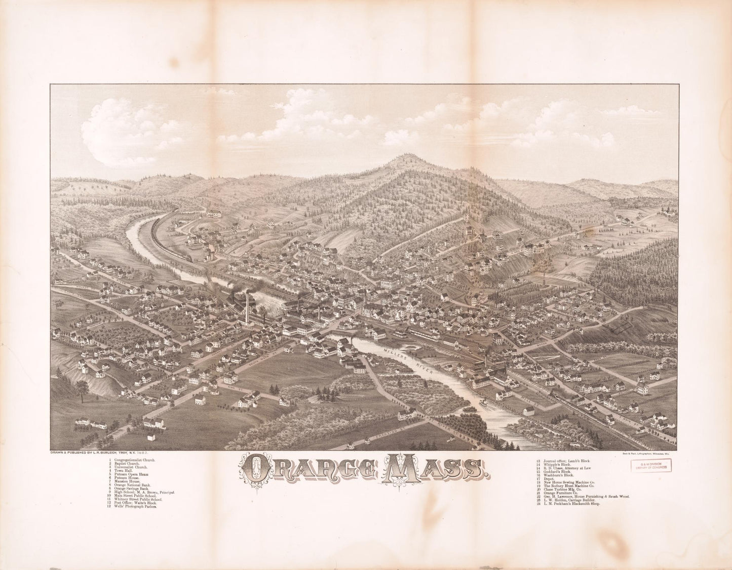 Orange, Mass. (1883) – Historic Bird’s-Eye View Panorama Print