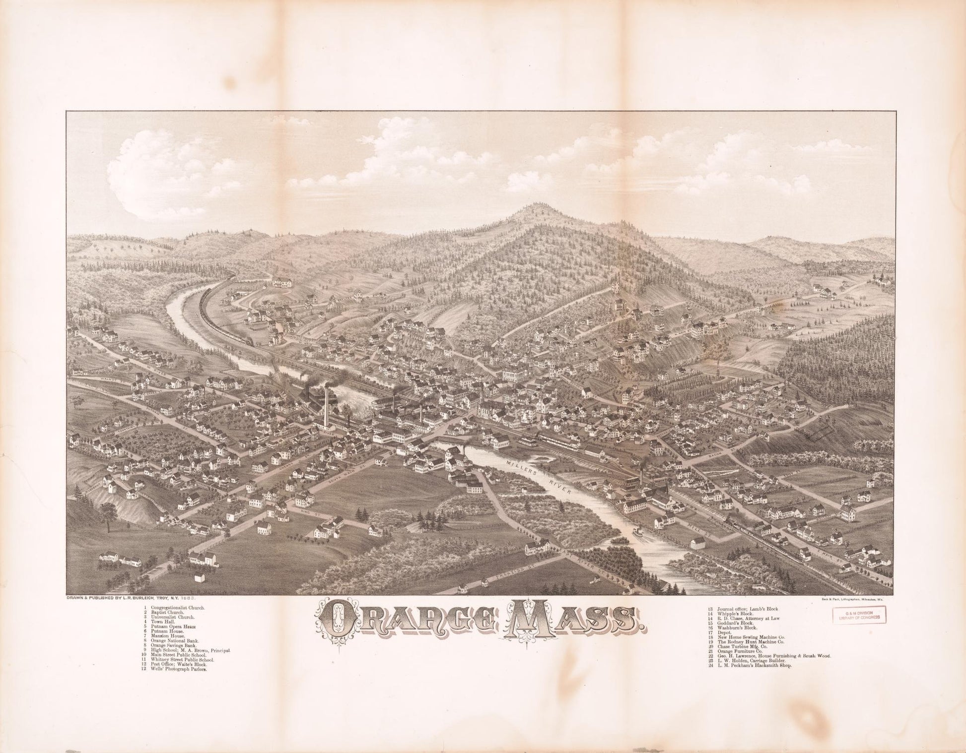 Orange, Mass. (1883) – Historic Bird’s-Eye View Panorama Print