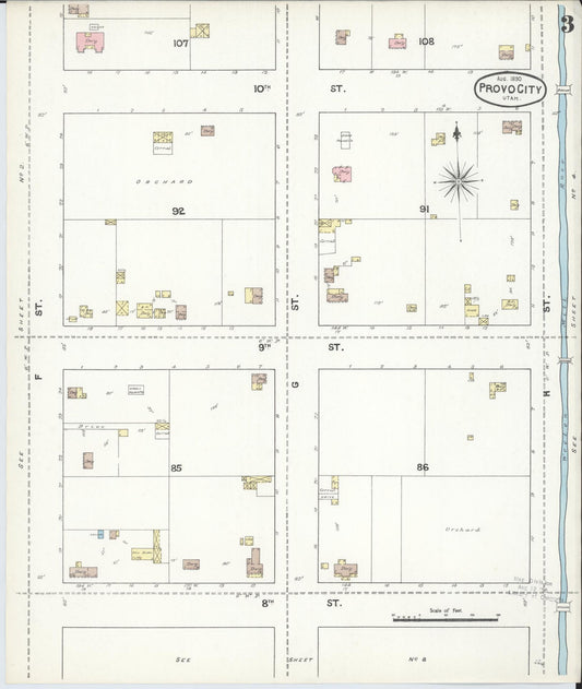 Sanborn Fire Insurance Map from Provo, Utah County, Utah (1890), Sheet #0003 - Historic Sanborn Fire Insurance Map Print, vintage old map wall art, antique decor, genealogy gift, Provo Utah map