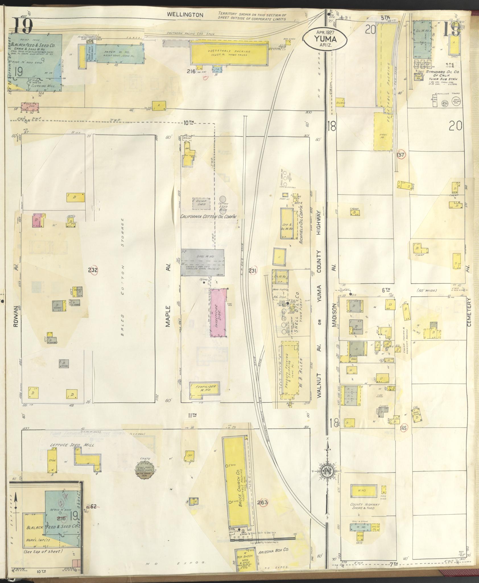 Sanborn Fire Insurance Map from Yuma, Yuma County, Arizona (1948), Sheet #0019 - Complete Map Set gallery image, historic Sanborn map, vintage wall art, Arizona Arizona