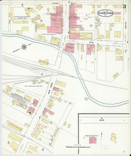Sanborn Fire Insurance Map from Elizabethtown, Hardin County, Kentucky (1912), Sheet #0003 - Historic Sanborn Fire Insurance Map Print, vintage old map wall art, antique decor, genealogy gift, Kentucky Kentucky map