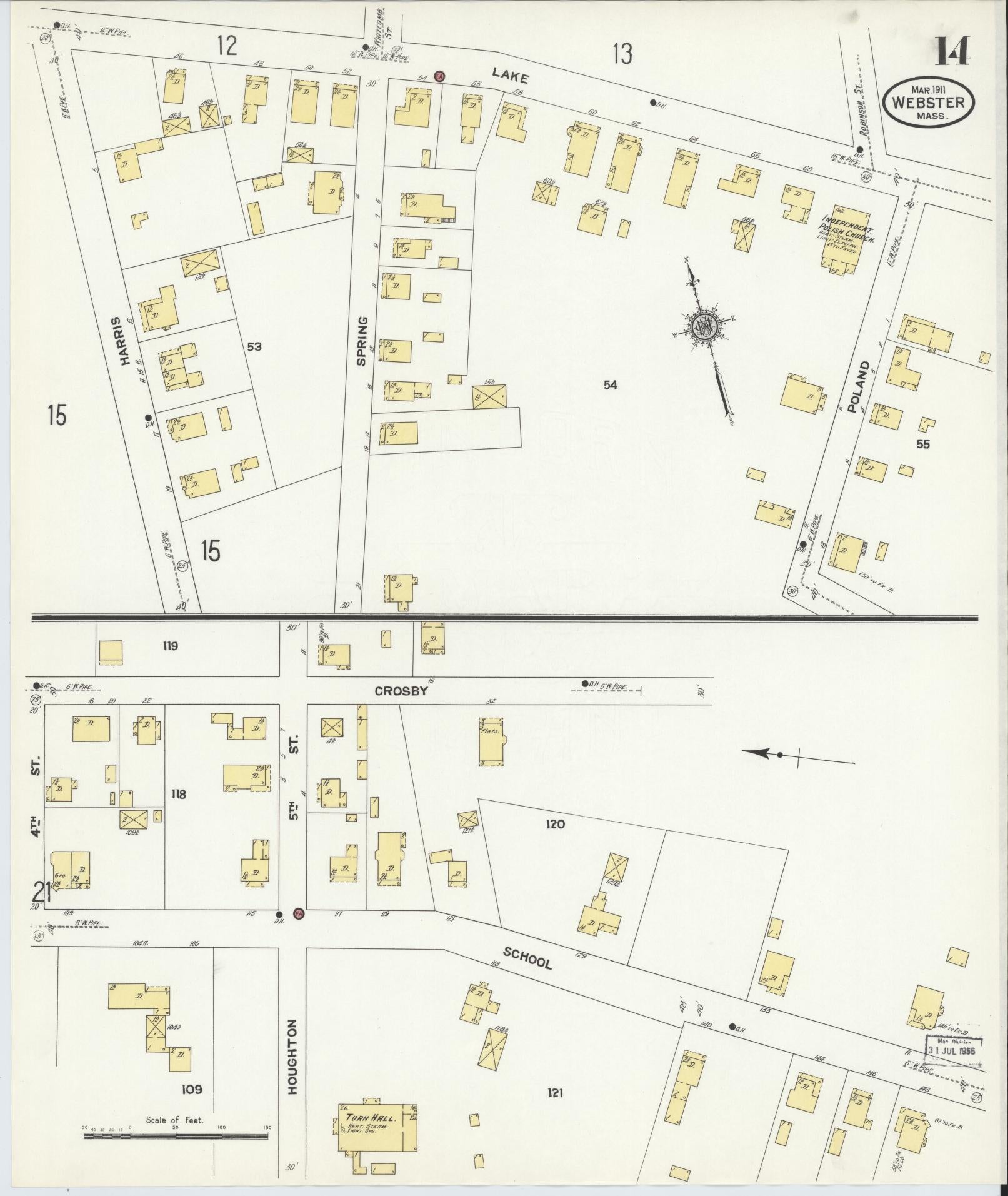 Sanborn Fire Insurance Map from Webster, Worcester County, Massachusetts (1911), Sheet #0014 - Complete Map Set gallery image, historic Sanborn map, vintage wall art, Massachusetts Massachusetts