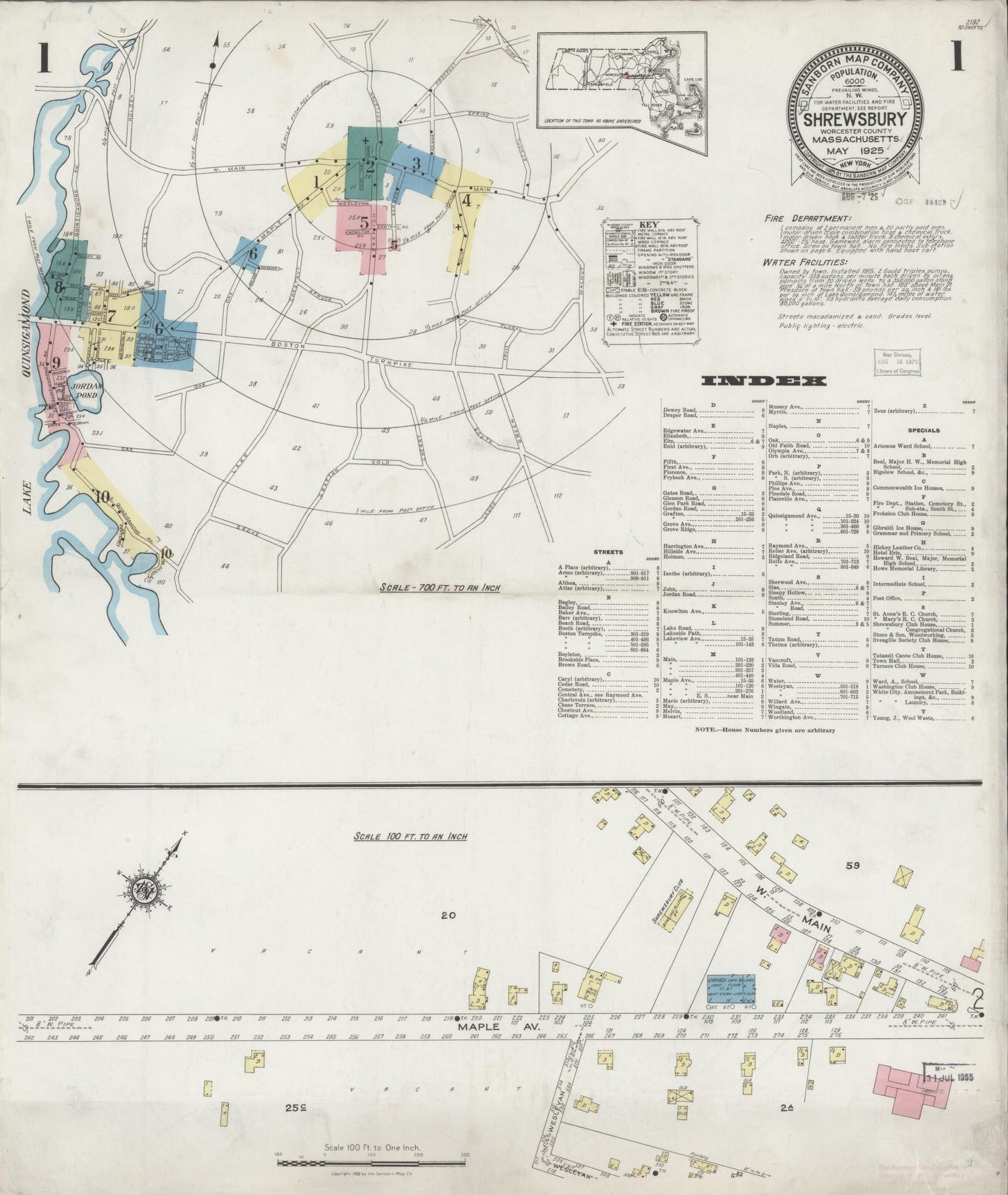 Sanborn Fire Insurance Map from Shrewsbury, Worcester County, Massachusetts (1925), Sheet #0001 - Complete Map Set gallery image, historic Sanborn map, vintage wall art, Massachusetts Massachusetts