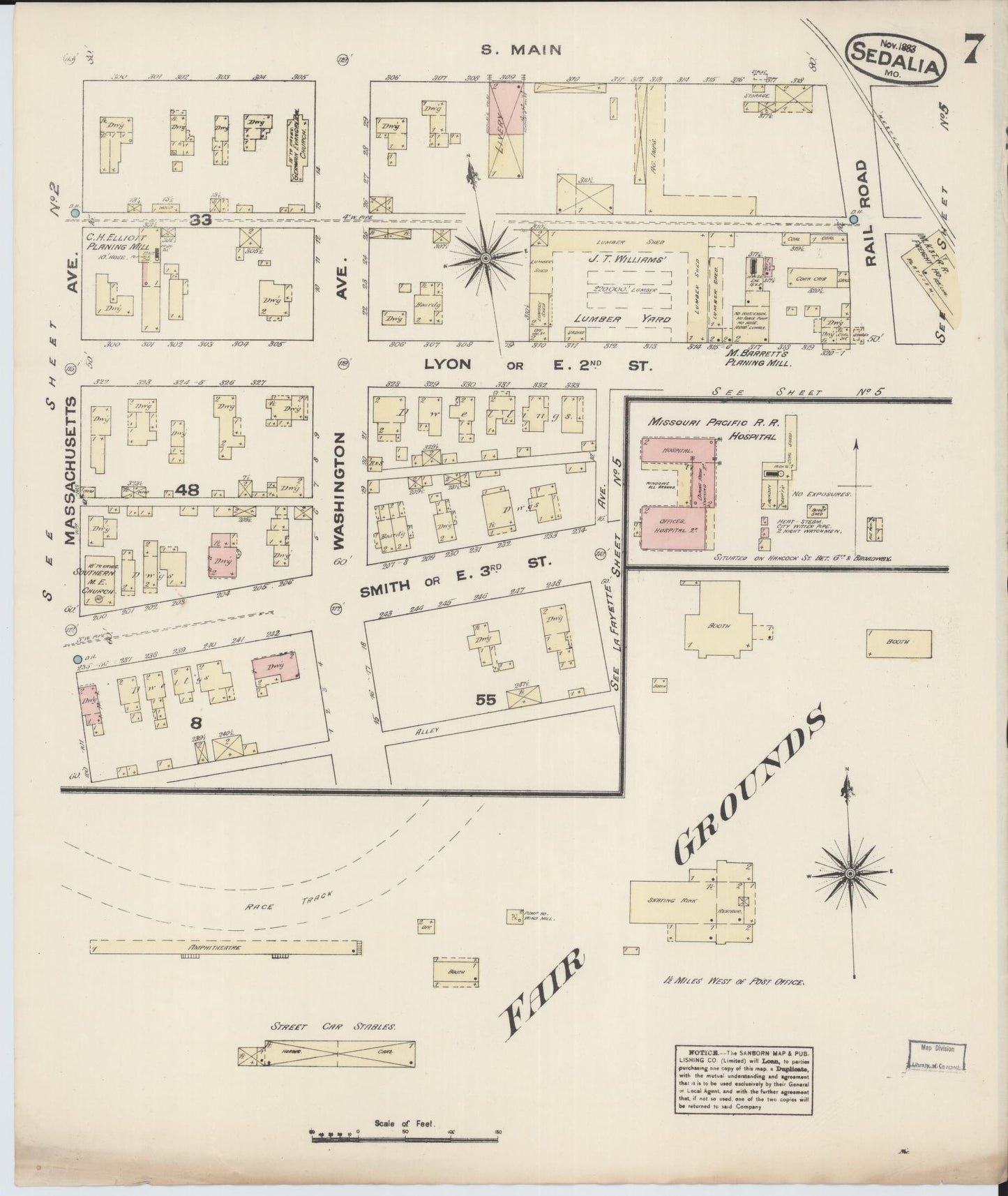 Sanborn Fire Insurance Map from Sedalia, Pettis County, Missouri (1883), Sheet #0007 - Historic Sanborn Fire Insurance Map Print, vintage old map wall art, antique decor, genealogy gift, Missouri Missouri map