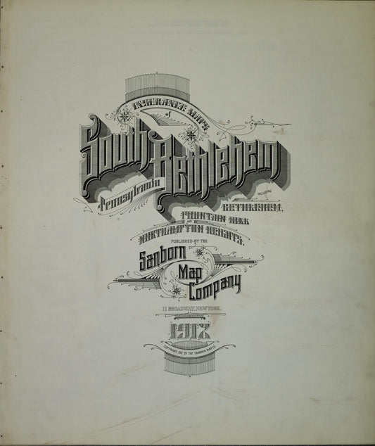Sanborn Fire Insurance Map from Bethlehem, Northampton And Lehigh Counties, Pennsylvania (1912), Sheet #0001 - Historic Sanborn Fire Insurance Map Print, vintage old map wall art, antique decor, genealogy gift, Pennsylvania Pennsylvania map