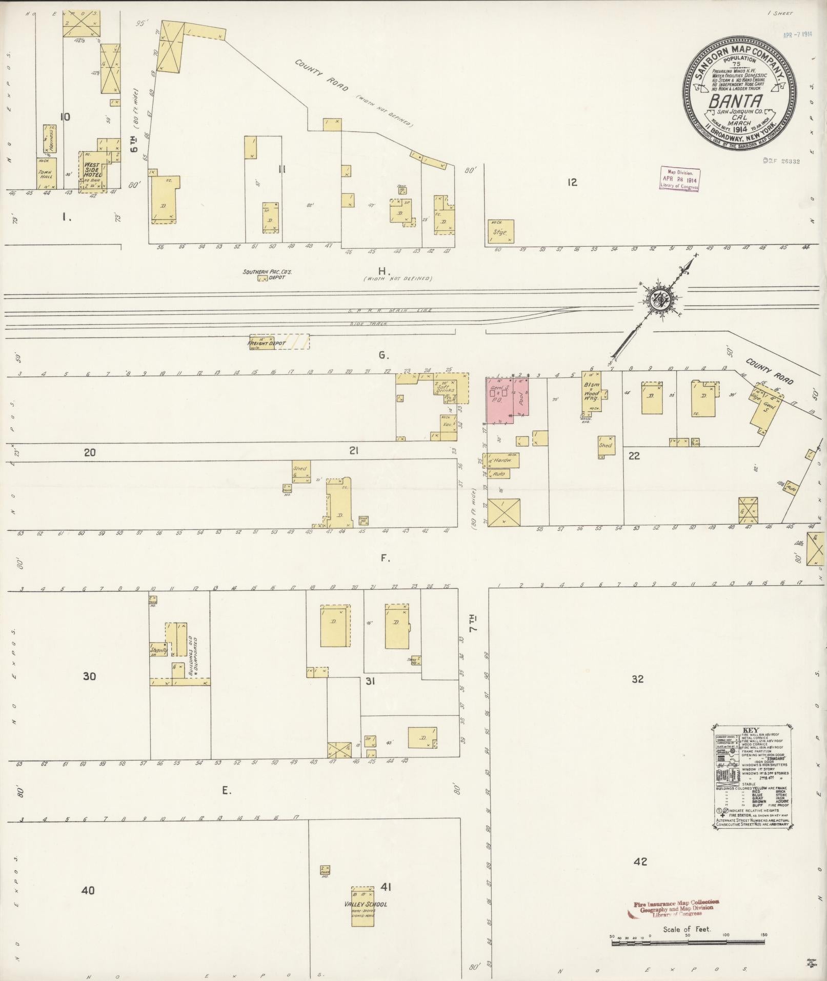 Sanborn Fire Insurance Map from Banta, San Joaquin County, California (1914), Sheet #0001 - Historic Sanborn Fire Insurance Map Print, vintage old map wall art, antique decor, genealogy gift, California California map