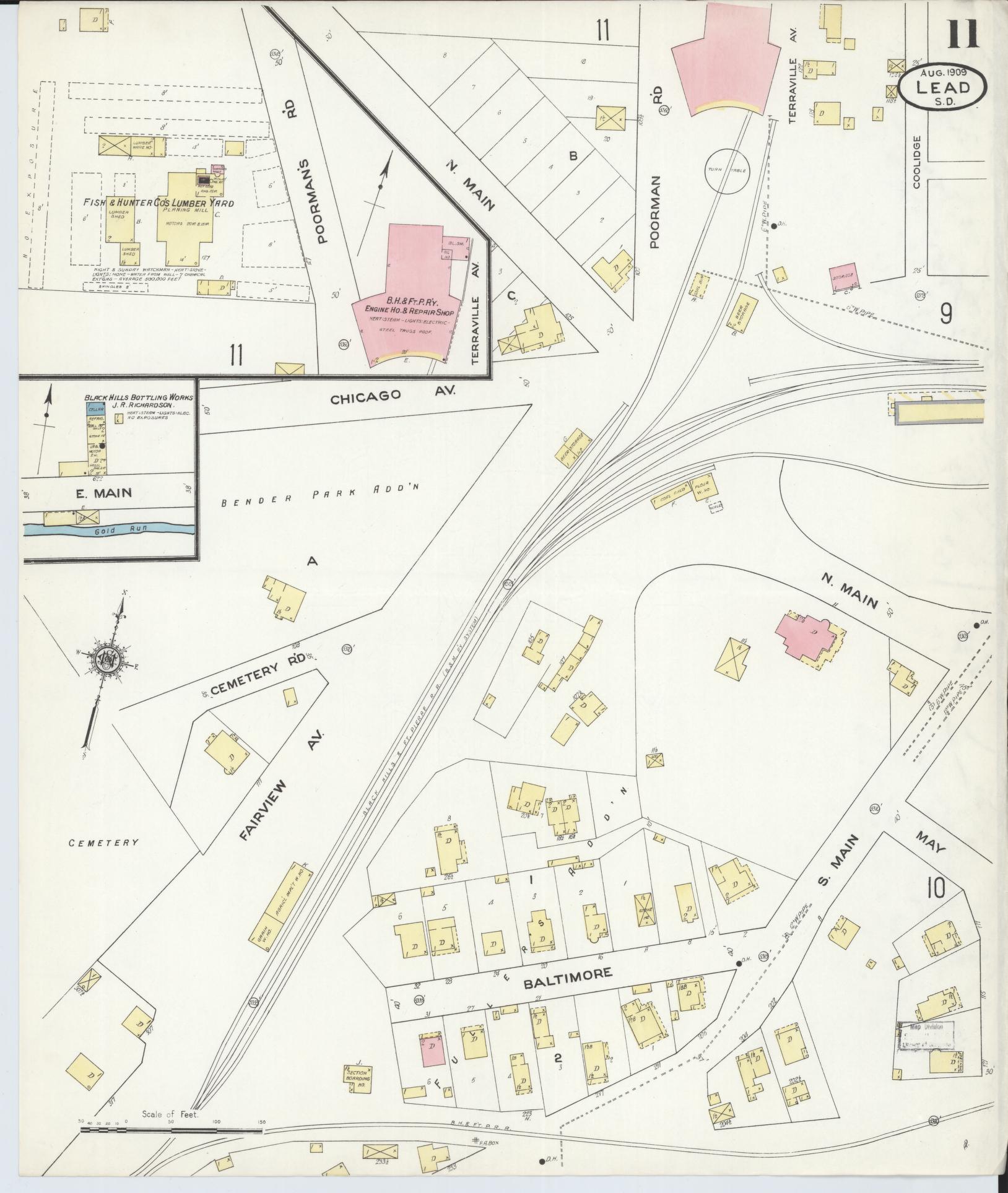 Sanborn Fire Insurance Map from Lead, Lawrence County, South Dakota (1909), Sheet #0011 - Complete Map Set gallery image, historic Sanborn map, vintage wall art, South Dakota South Dakota