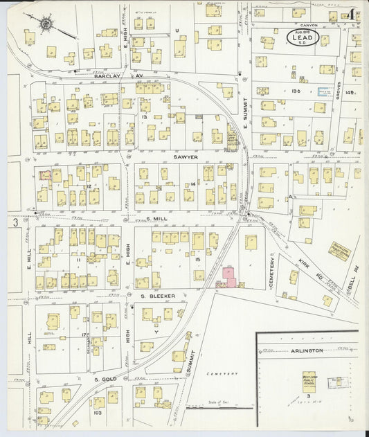 Sanborn Fire Insurance Map from Lead, Lawrence County, South Dakota (1909), Sheet #0004 - Historic Sanborn Fire Insurance Map Print, vintage old map wall art, antique decor, genealogy gift, South Dakota South Dakota map