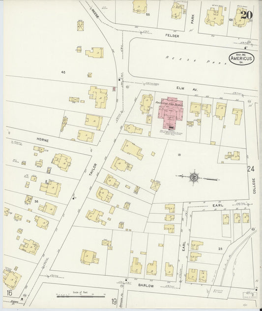 Sanborn Fire Insurance Map from Americus, Sumter County, Georgia (1912), Sheet #0020 - Historic Sanborn Fire Insurance Map Print, vintage old map wall art, antique decor, genealogy gift, Georgia Georgia map