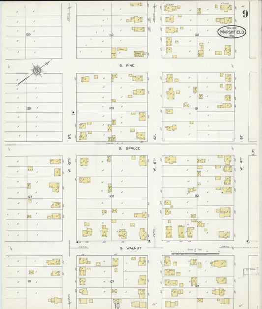 Sanborn Fire Insurance Map from Marshfield, Wood County, Wisconsin (1912), Sheet #0009 - Historic Sanborn Fire Insurance Map Print, vintage old map wall art, antique decor, genealogy gift, Wisconsin Wisconsin map