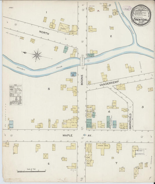Sanborn Fire Insurance Map from Trenton, Oneida County, New York (1887), Sheet #0001 - Historic Sanborn Fire Insurance Map Print, vintage old map wall art, antique decor, genealogy gift, New York New York map