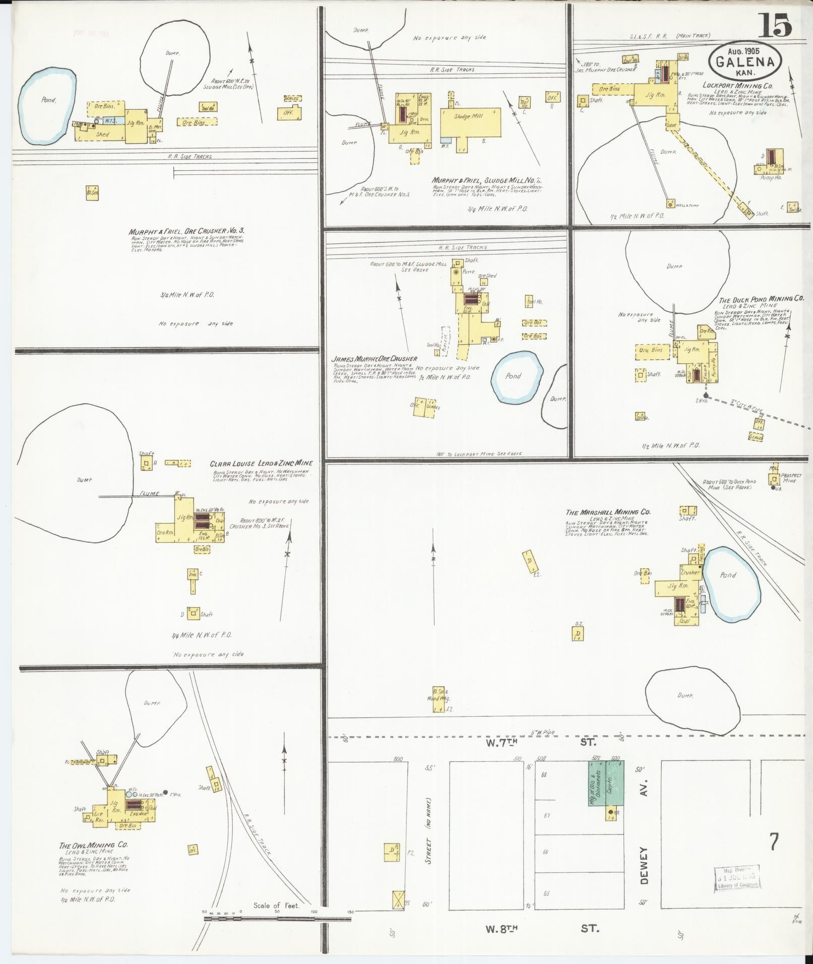 Sanborn Fire Insurance Map from Galena, Cherokee County, Kansas (1905), Sheet #0015 - Complete Map Set gallery image, historic Sanborn map, vintage wall art, Kansas Kansas