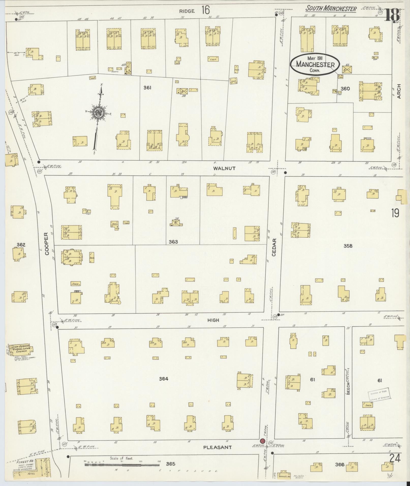 Sanborn Fire Insurance Map from Manchester, Hartford County, Connecticut (1911), Sheet #0018 - Complete Map Set gallery image, historic Sanborn map, vintage wall art, Connecticut Connecticut