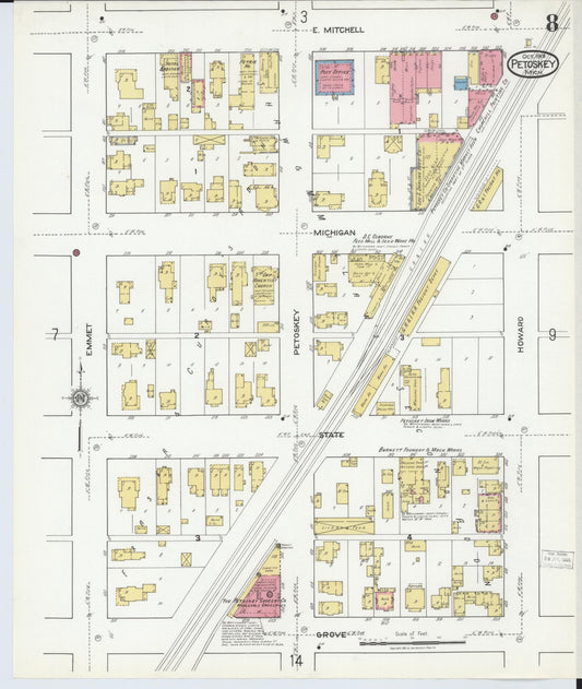 Sanborn Fire Insurance Map from Petoskey, Emmet County, Michigan (1919), Sheet #0008 - Historic Sanborn Fire Insurance Map Print, vintage old map wall art, antique decor, genealogy gift, Michigan Michigan map