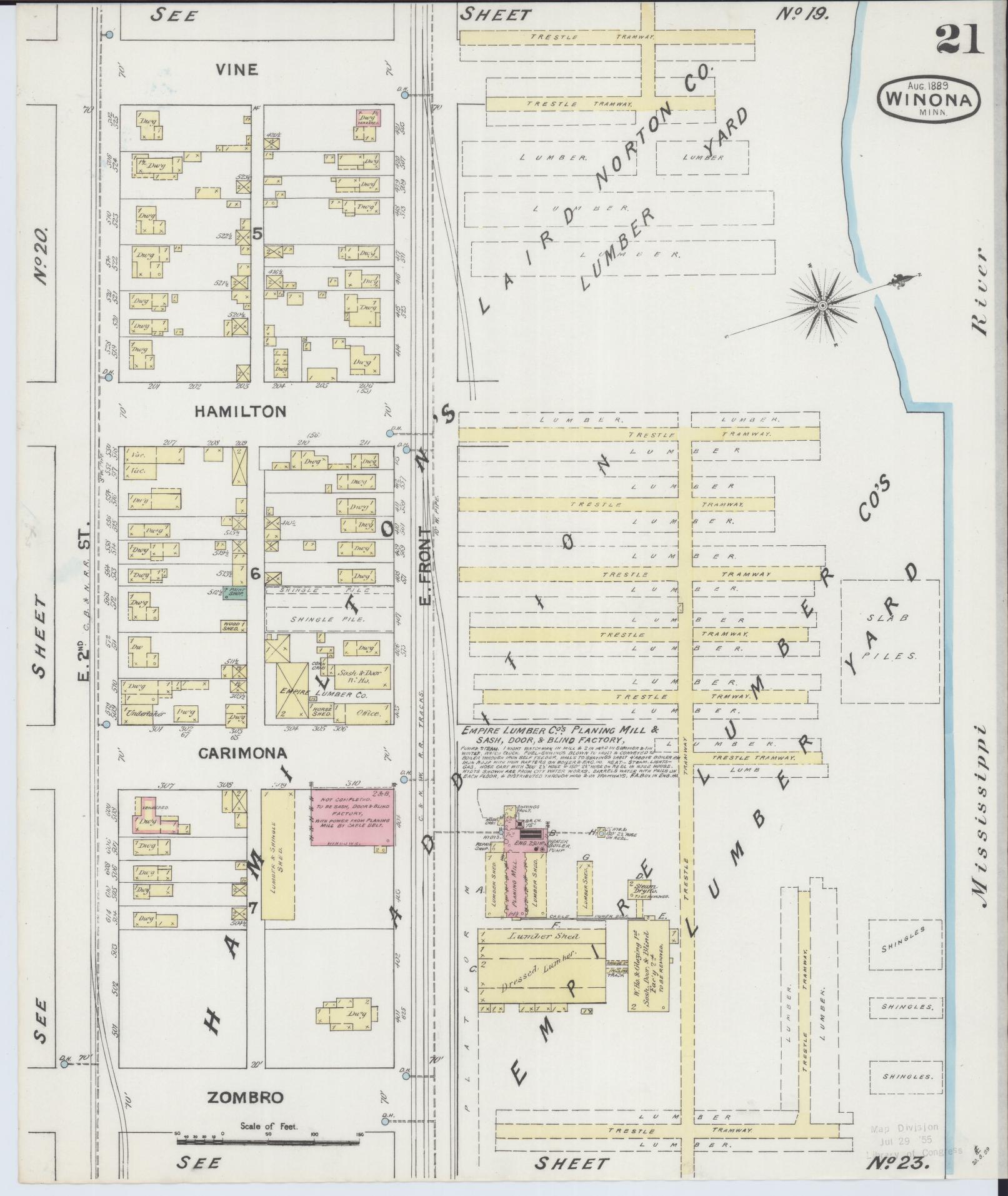 Sanborn Fire Insurance Map from Winona, Winona County, Minnesota (1889), Sheet #0021 - Complete Map Set gallery image, historic Sanborn map, vintage wall art, Minnesota Minnesota