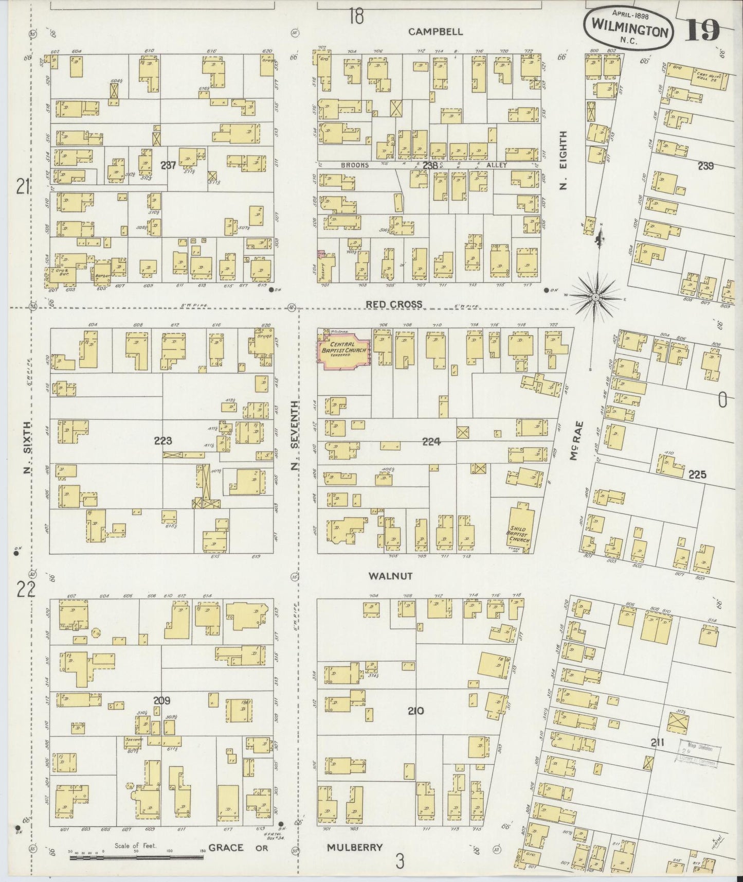 Sanborn Fire Insurance Map from Wilmington, New Hanover County, North Carolina (1898), Sheet #0019 - Complete Map Set gallery image, historic Sanborn map, vintage wall art, North Carolina North Carolina