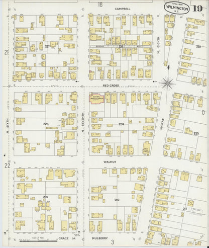 Sanborn Fire Insurance Map from Wilmington, New Hanover County, North Carolina (1898), Sheet #0019 - Complete Map Set gallery image, historic Sanborn map, vintage wall art, North Carolina North Carolina