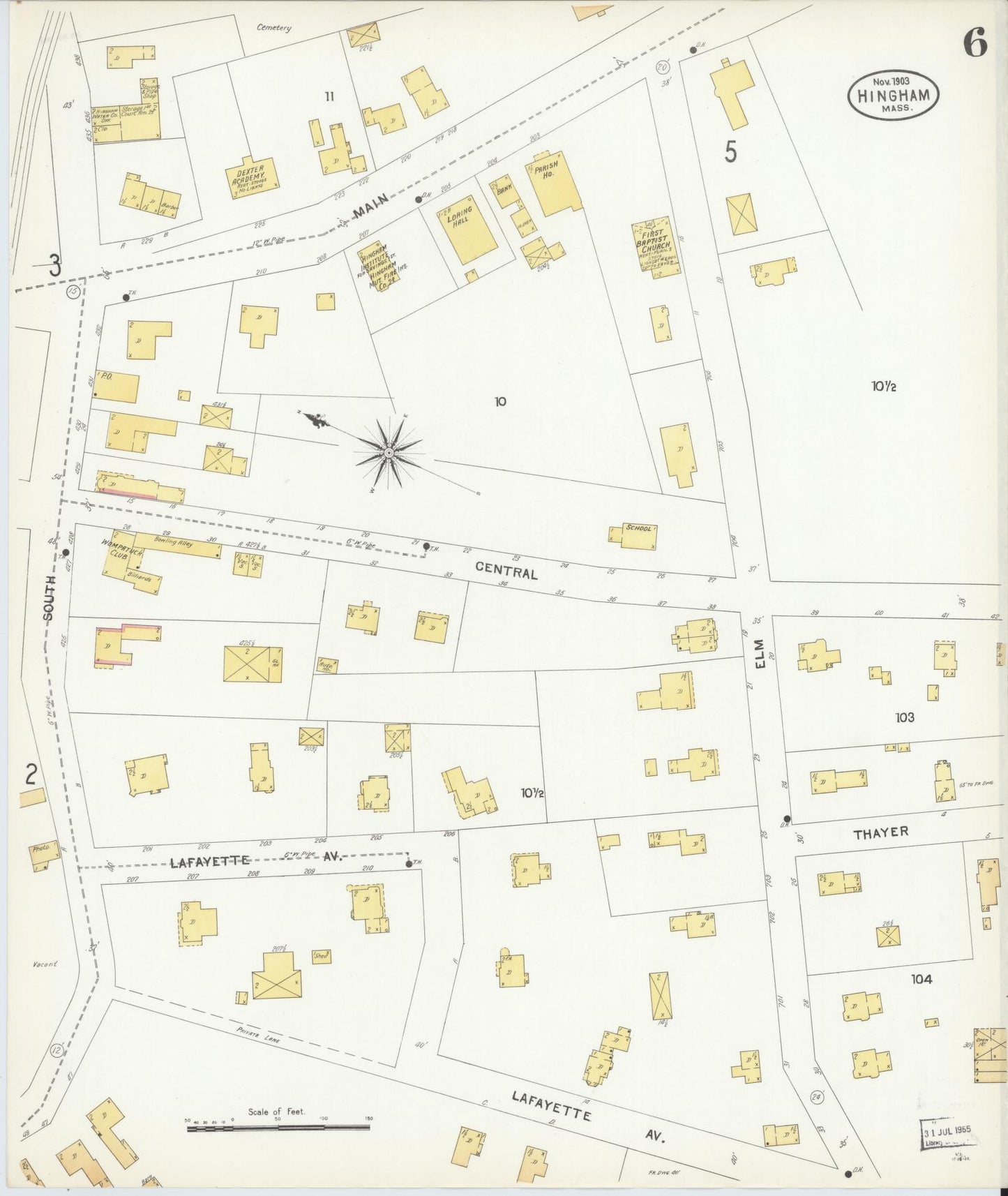 Sanborn Fire Insurance Map from Hingham, Plymouth County, Massachusetts (1903), Sheet #0006 - Complete Map Set gallery image, historic Sanborn map, vintage wall art, Massachusetts Massachusetts
