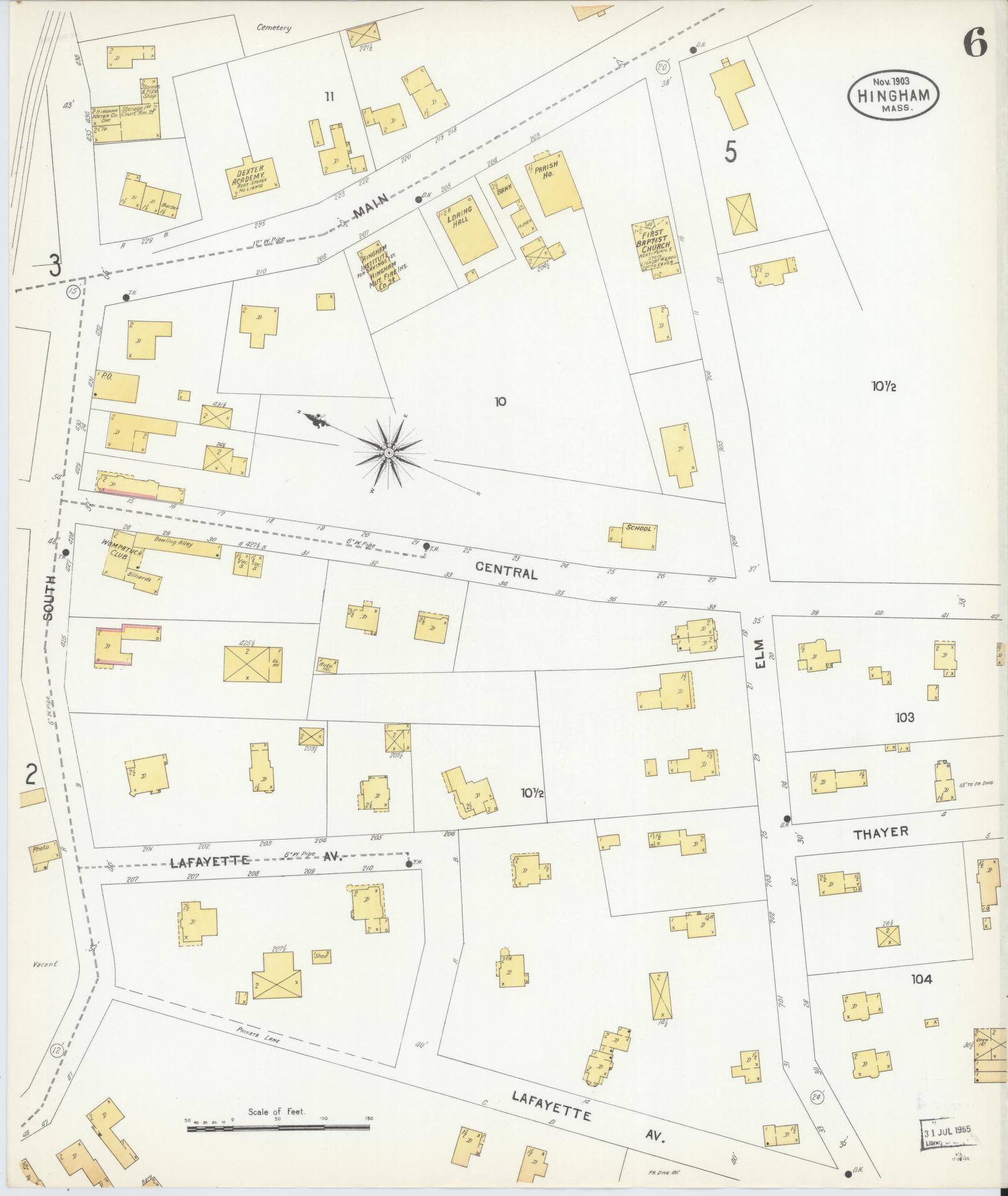 Sanborn Fire Insurance Map from Hingham, Plymouth County, Massachusetts (1903), Sheet #0006 - Complete Map Set gallery image, historic Sanborn map, vintage wall art, Massachusetts Massachusetts