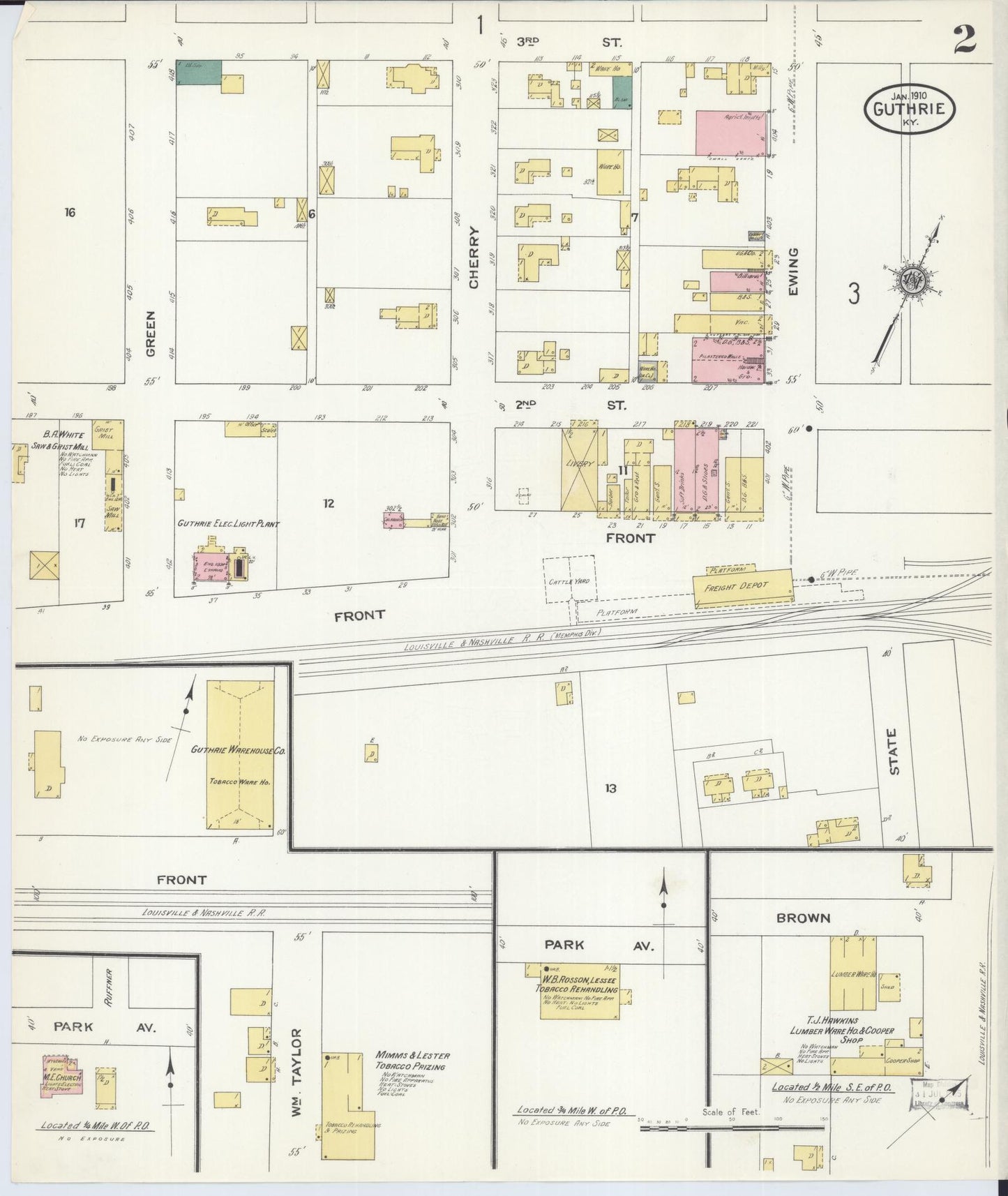 Sanborn Fire Insurance Map from Guthrie, Todd County, Kentucky (1910), Sheet #0002 - Complete Map Set gallery image, historic Sanborn map, vintage wall art, Kentucky Kentucky