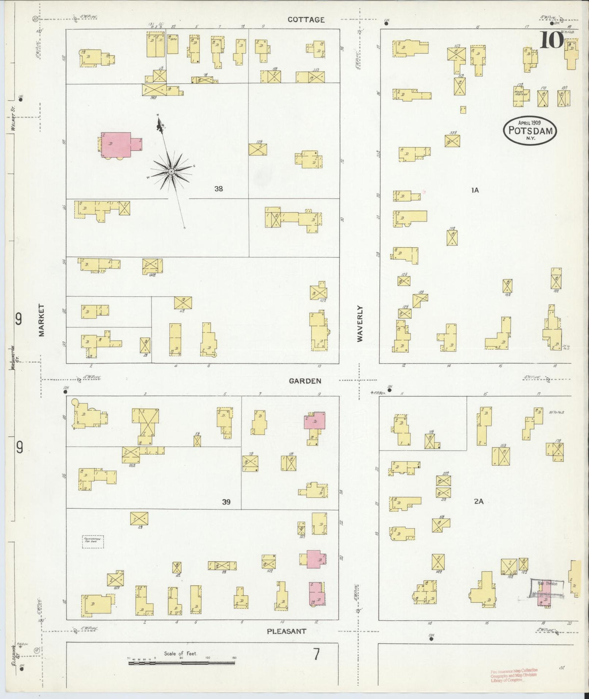 Sanborn Fire Insurance Map from Potsdam, St. Lawrence County, New York (1909), Sheet #0010 - Complete Map Set gallery image, historic Sanborn map, vintage wall art, New York New York