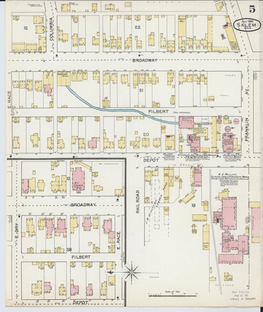 Sanborn Fire Insurance Map from Salem, Columbiana County, Ohio (1892), Sheet #0005 - Historic Sanborn Fire Insurance Map Print, vintage old map wall art, antique decor, genealogy gift, Ohio Ohio map