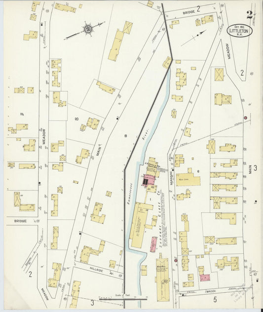 Sanborn Fire Insurance Map from Littleton, Grafton County, New Hampshire (1912), Sheet #0002 - Historic Sanborn Fire Insurance Map Print, vintage old map wall art, antique decor, genealogy gift, New Hampshire New Hampshire map