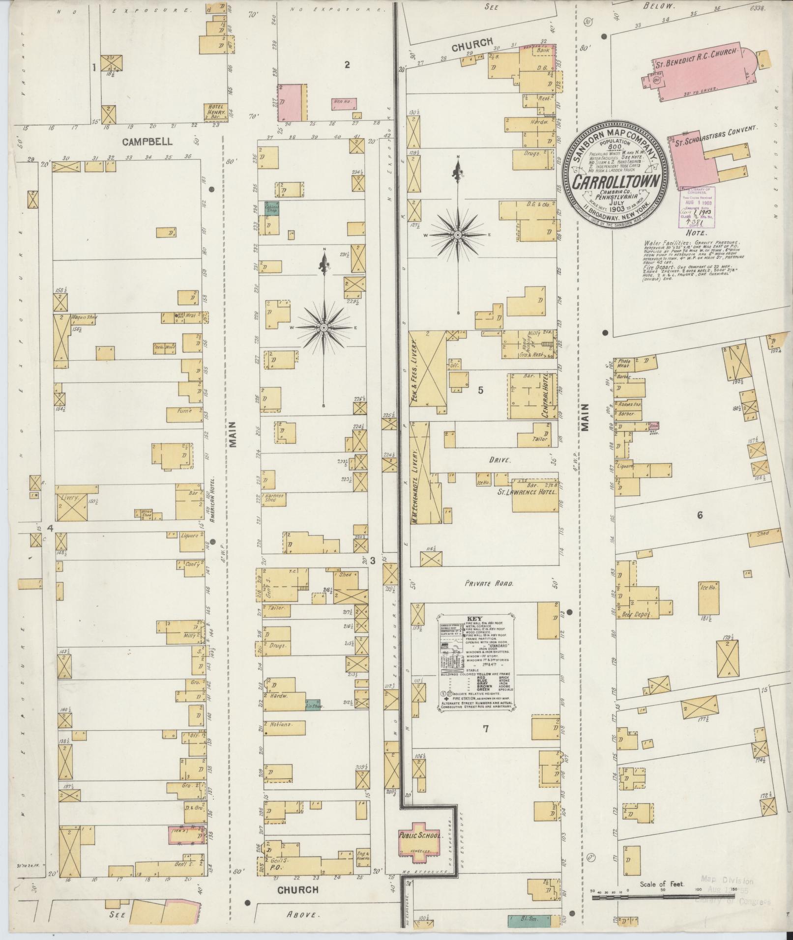 Sanborn Fire Insurance Map from Carrolltown, Cambria County, Pennsylvania (1903), Sheet #0001 - Historic Sanborn Fire Insurance Map Print, vintage old map wall art, antique decor, genealogy gift, Pennsylvania Pennsylvania map