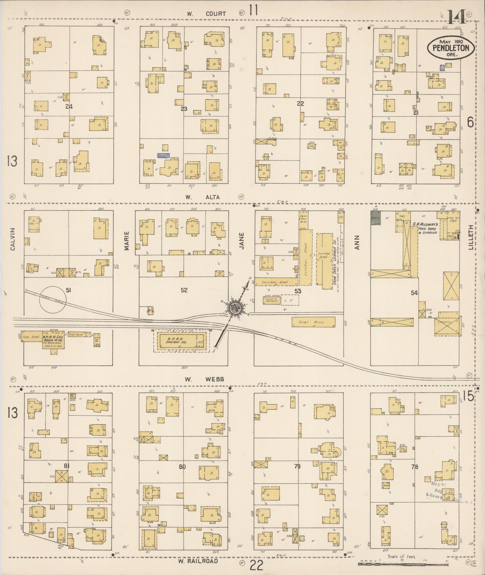 Sanborn Fire Insurance Map from Pendleton, Umatilla County, Oregon (1910), Sheet #0014 - Complete Map Set gallery image, historic Sanborn map, vintage wall art, Oregon Oregon
