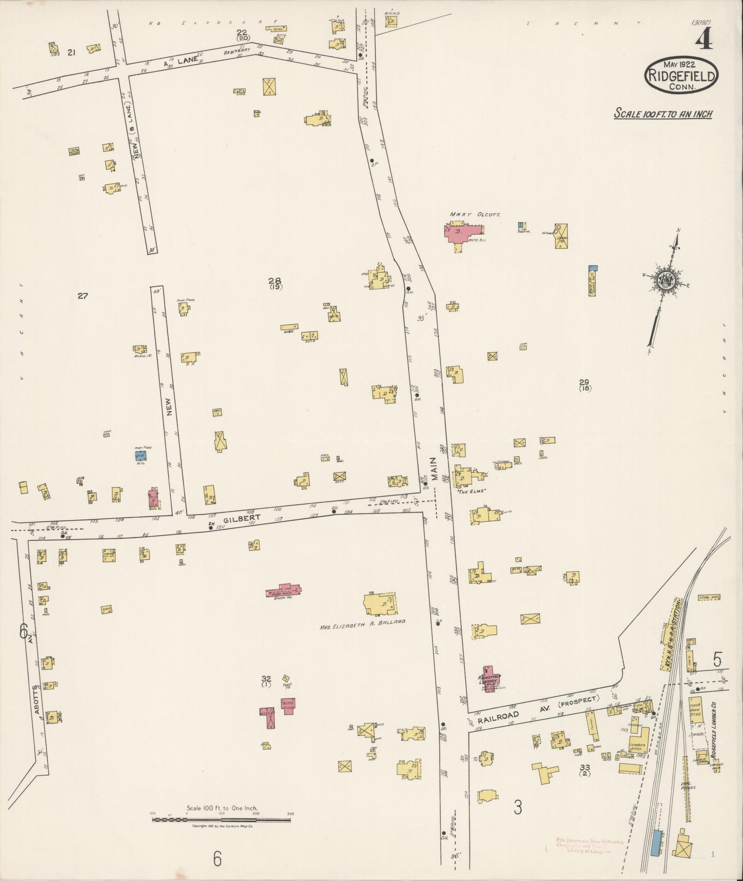 Sanborn Fire Insurance Map from Ridgefield, Fairfield County, Connecticut (1922), Sheet #0004 - Complete Map Set gallery image, historic Sanborn map, vintage wall art, Connecticut Connecticut