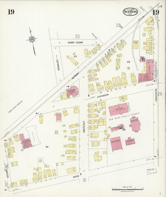 Sanborn Fire Insurance Map from New Bern, Craven County, North Carolina (1924), Sheet #0019 - Historic Sanborn Fire Insurance Map Print, vintage old map wall art, antique decor, genealogy gift, North Carolina North Carolina map