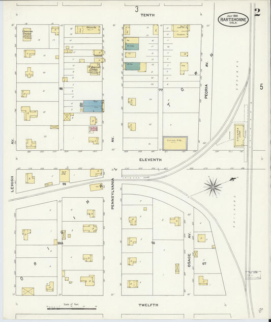 Sanborn Fire Insurance Map from Hartshorne, Pittsburg County, Oklahoma (1909), Sheet #0002 - Historic Sanborn Fire Insurance Map Print, vintage old map wall art, antique decor, genealogy gift, Oklahoma Oklahoma map