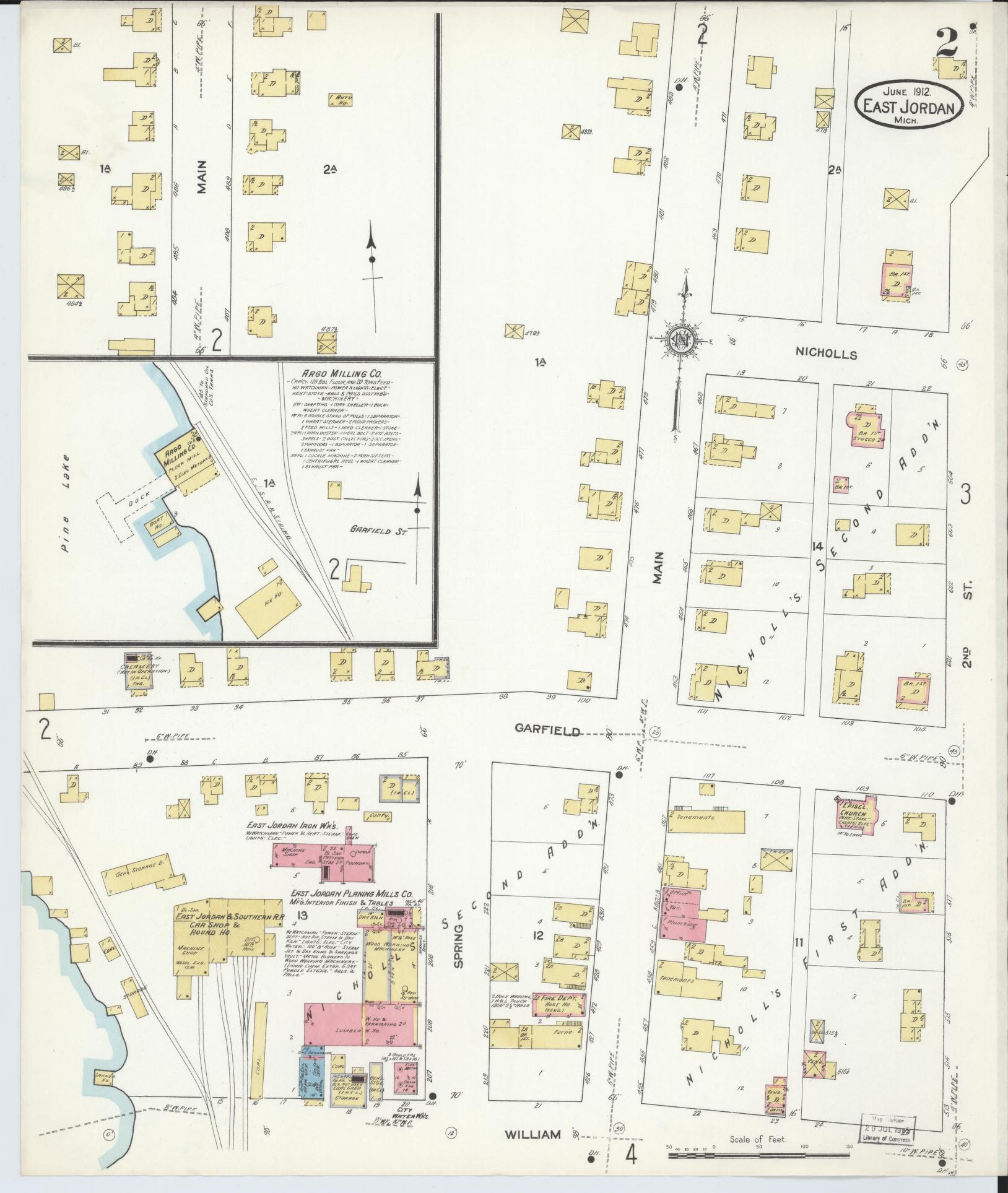 Sanborn Fire Insurance Map from East Jordan, Charlevoix County, Michigan (1912), Sheet #0002 - Complete Map Set gallery image, historic Sanborn map, vintage wall art, Michigan Michigan