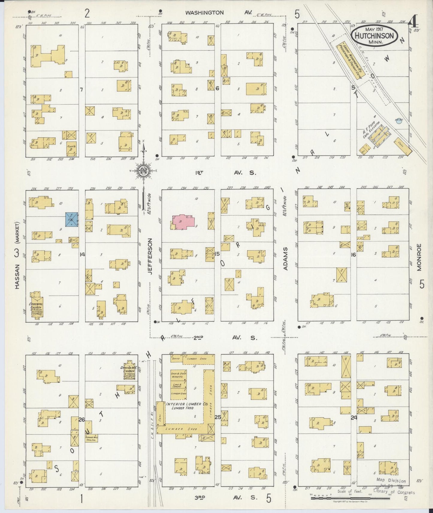 Sanborn Fire Insurance Map from Hutchinson, Mcleod County, Minnesota (1917), Sheet #0004 - Complete Map Set gallery image, historic Sanborn map, vintage wall art, Minnesota Minnesota