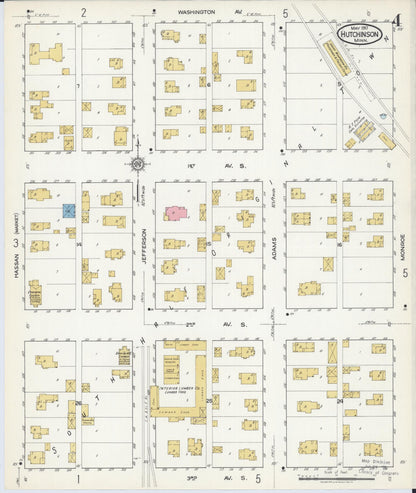 Sanborn Fire Insurance Map from Hutchinson, Mcleod County, Minnesota (1917), Sheet #0004 - Complete Map Set gallery image, historic Sanborn map, vintage wall art, Minnesota Minnesota